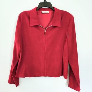 Dress Barn Scarlet Red Blazer Silver Zipper Front Faux Suede Collared Jacket XL